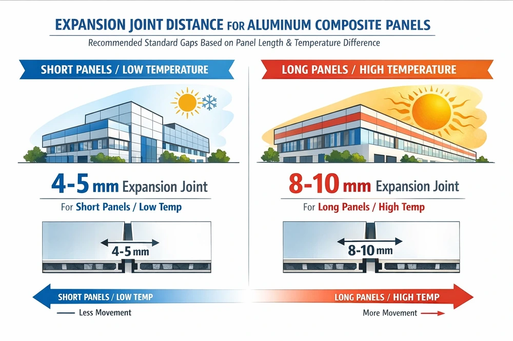 نمودار فاصله استاندارد درز انبساط بر اساس طول پنل و اختلاف دما